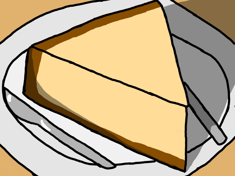 A drawing of Cheesecake on a plate.