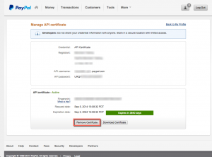 PayPal - API Certificate Remove Button