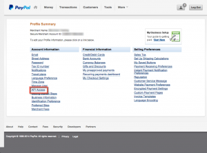 PayPal Classic Profile - API Access Link