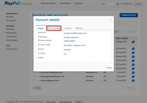 PayPal Developer Portal - Account Details