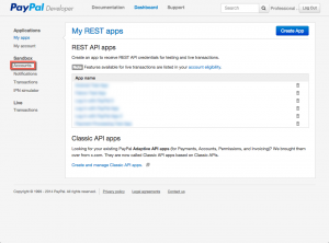 PayPal Developer Portal - Dashboard