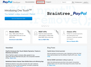 PayPal Developer Portal - Home Page (logged in)