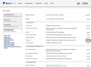 PayPal New Profile - API Access Link