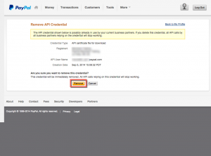 PayPal - Remove API Certificate Page