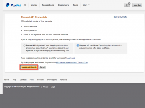 PayPal - Request API Certificate Agree and Submit Button