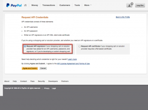 PayPal - Request API Signature Button